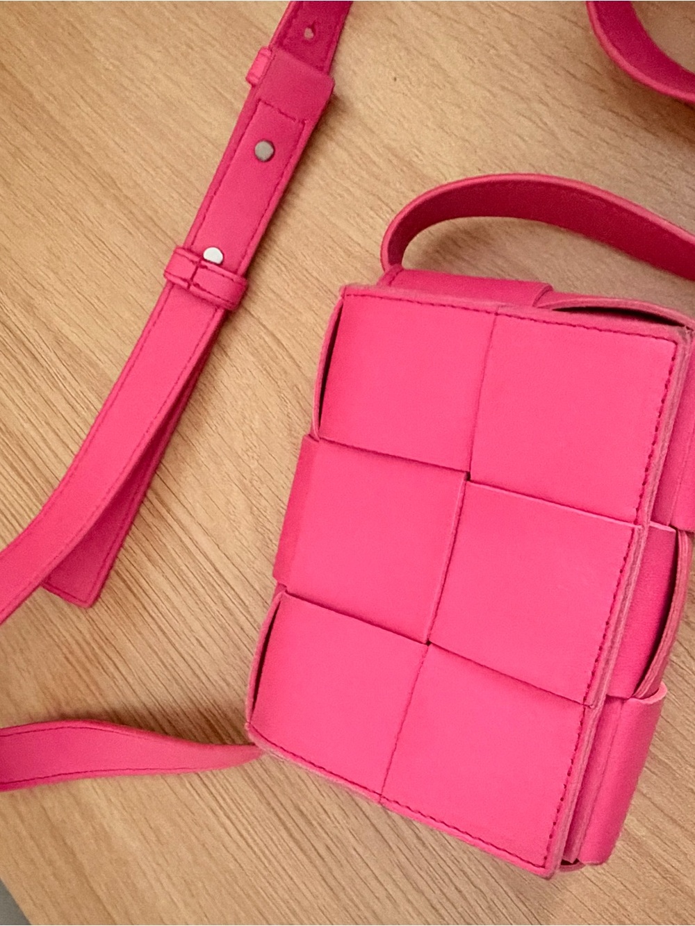 Bottega Veneta Pink Woven Leather Crossbody Bag